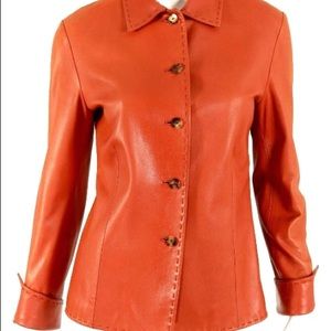 Lori Piana Orange Button Front Leather Jacket